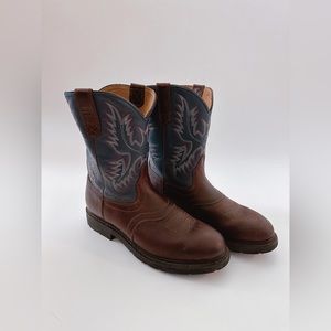 Ariat Brown Leather & Blue Shaft Cowboy Boots